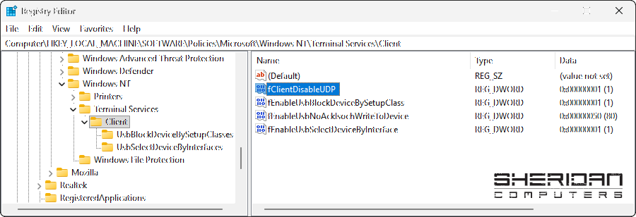 Disable UDP for RDP via Registry